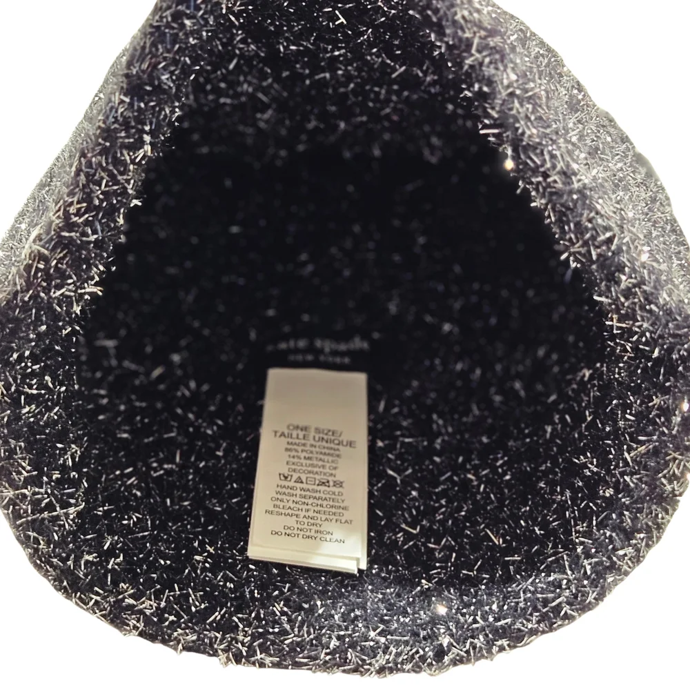 Kate Spade Beanie Hat Black Tinsel Knit Holiday Party Winter Outdoor Preppy Glam